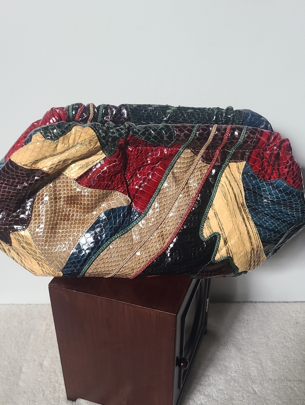 Multicolor Patchwork Snakeskin-Effect Wristlet Clutch